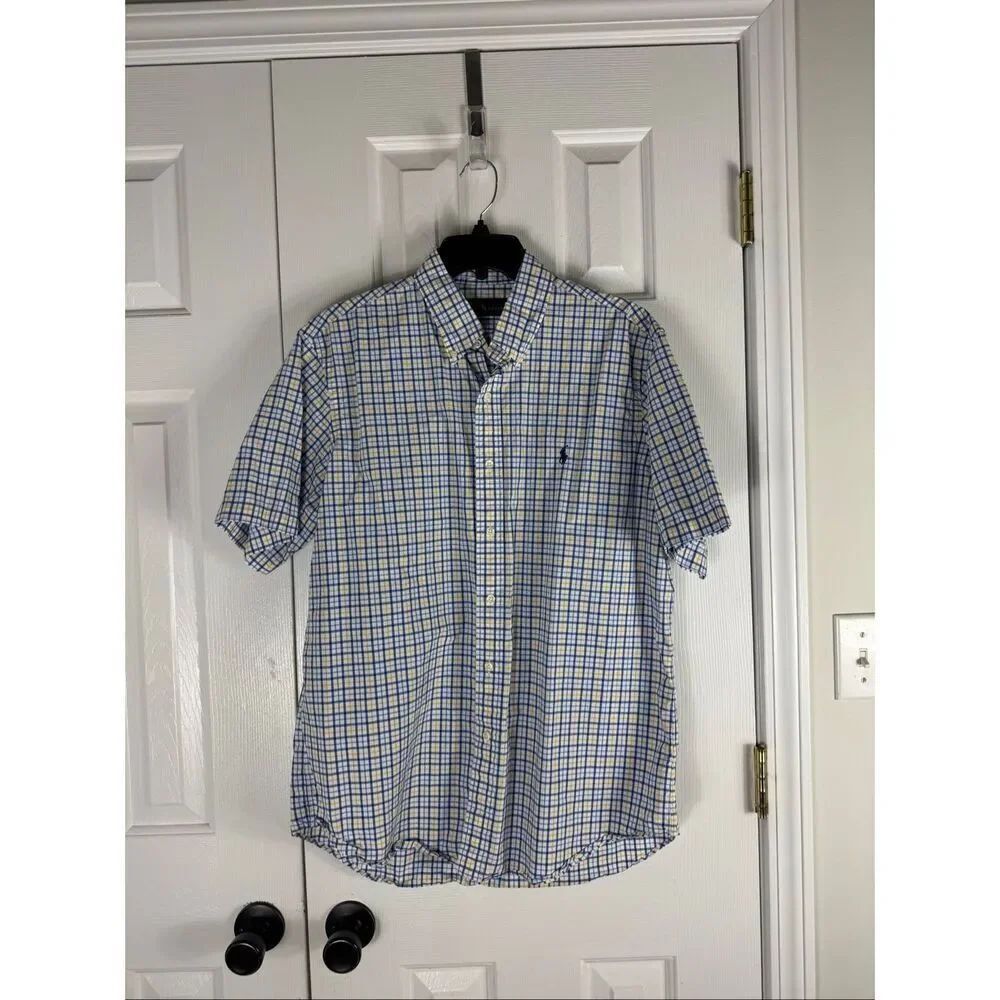 Ralph Lauren Men’s Button Up Yellow Blue Shirt Size Large